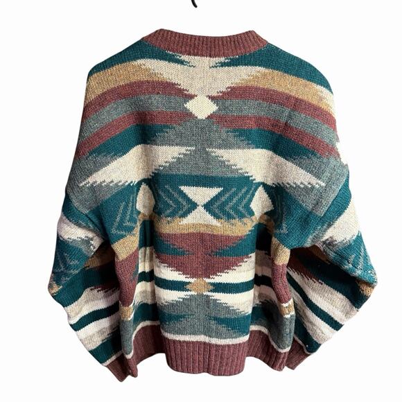 Vtg 90s Y2K Structure Men's Wool Sweater Aztec Southwest M Grandpacore Chunky - Picture 2 of 9